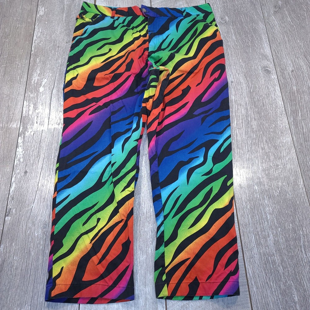 Royal & Awesome Golf Pants Mens 38 Rainbow Zebra Print Funky Trousers DEW0190